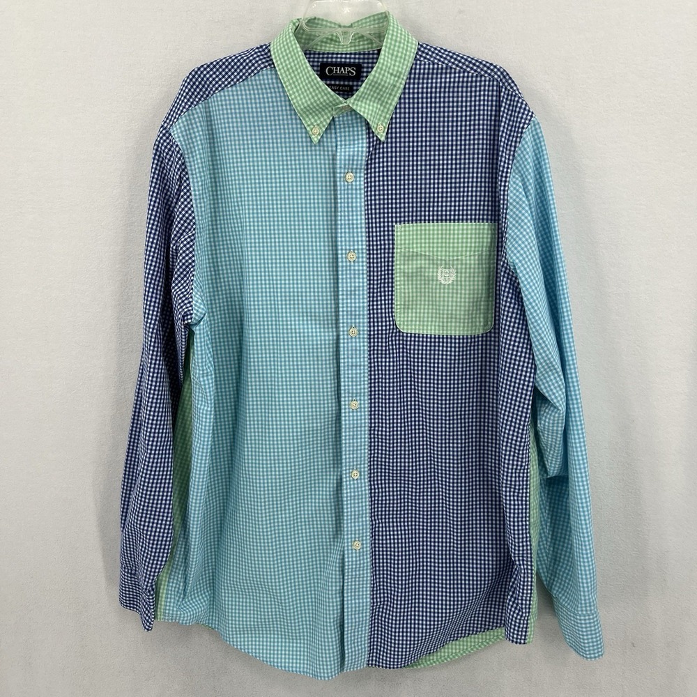 Chaps Shirt Mens Size‎ XLT Tall Blue Green White Pastel Color block Gingham